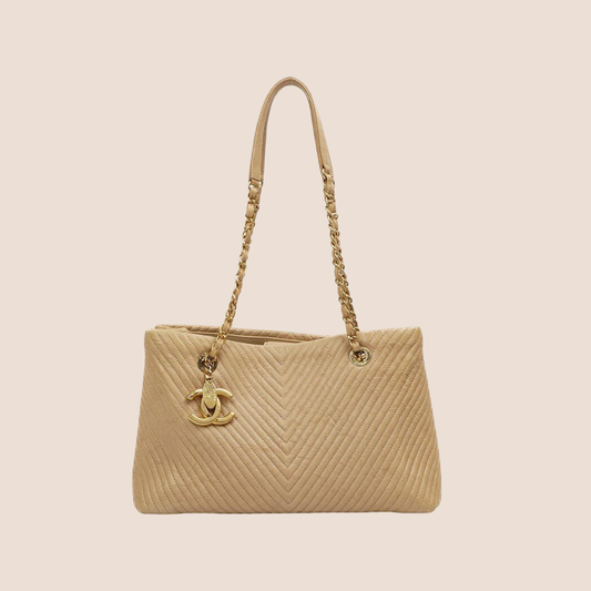 CHANEL 1990 BEIGE QUILTED TOTE BAG
