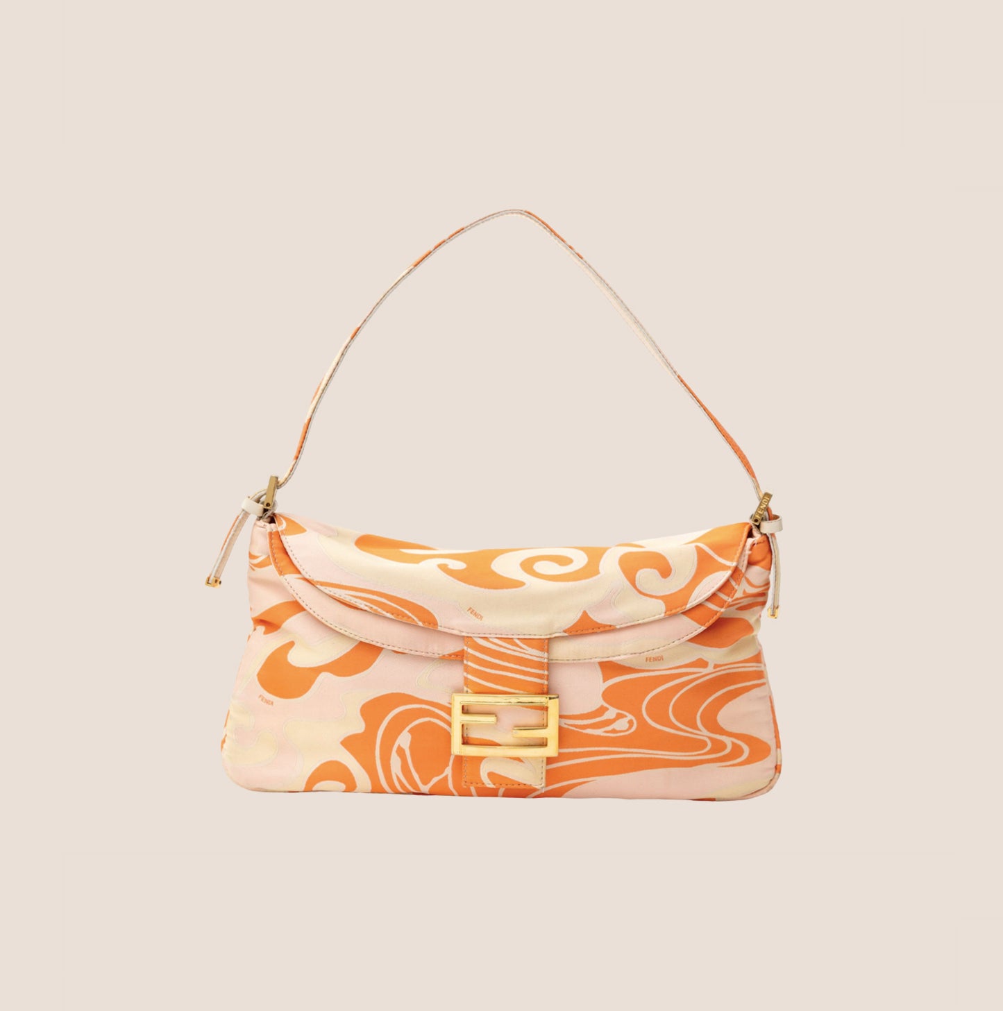 FENDI 2000s PSYCHEDELIC SWIRL ORANGE SILK BAGUETTE BAG