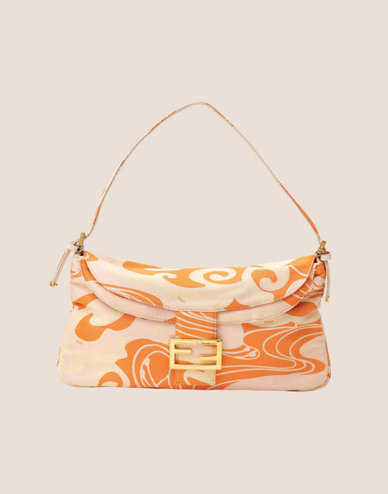 FENDI 2000s PSYCHEDELIC SWIRL ORANGE SILK BAGUETTE BAG