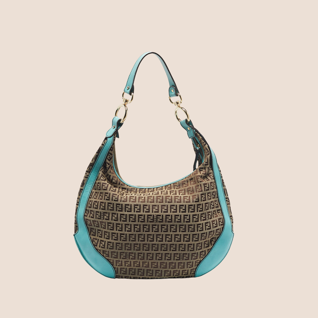 FENDI BLUE & BROWN ZUCCHINO CHEF HOBO BAG