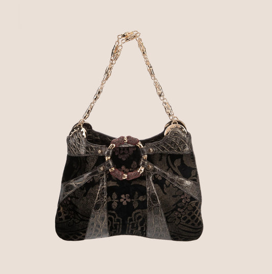 GUCCI ALLIGATOR VELVET BAMBOO CHAIN BAG