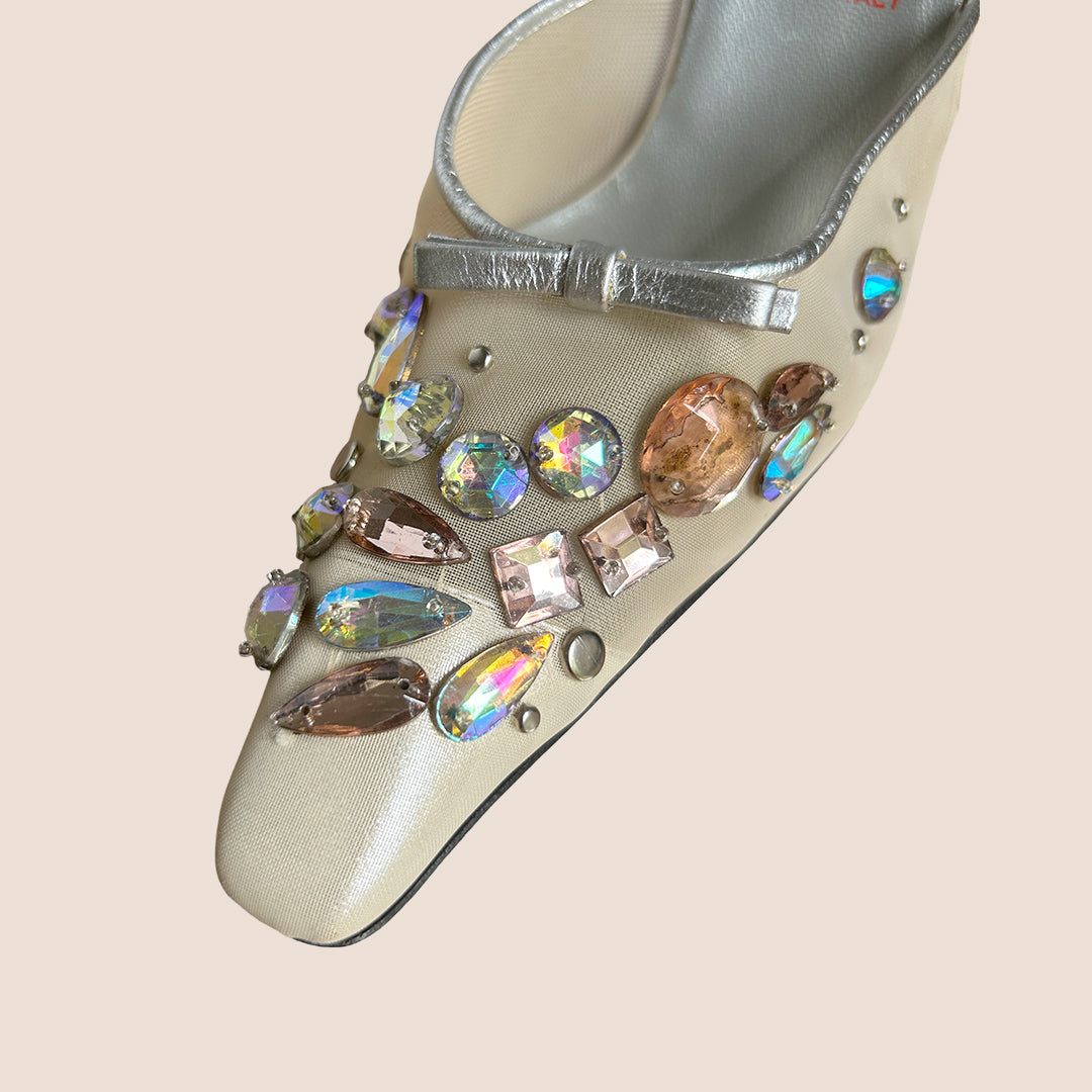 MIU MIU 2000 SILVER GEM STRAP SANDALS