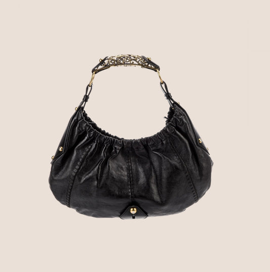 YVES SAINT LAURENT BLACK LEATHER MOMBASA BAG