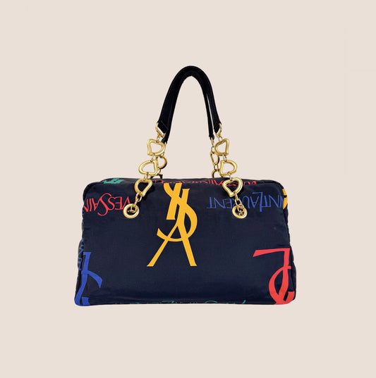 YVES SAINT LAURENT 1980s HEART PRINTED LOGO SHOULDER BAG