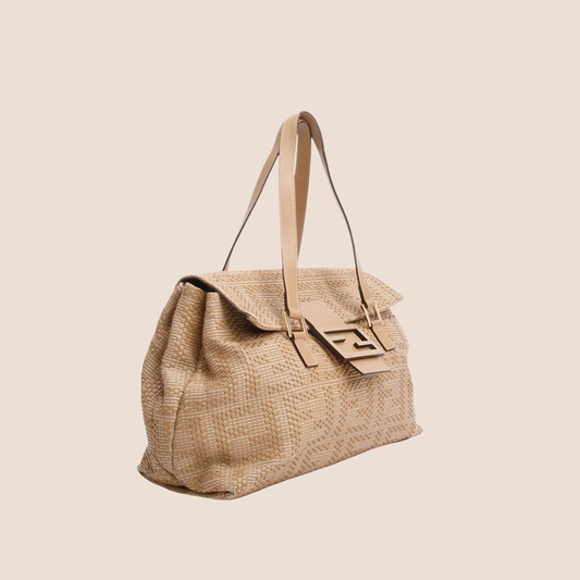 FENDI 2000 BEIGE WOVEN LEATHER MAMMA FOREVER TOTE BAG