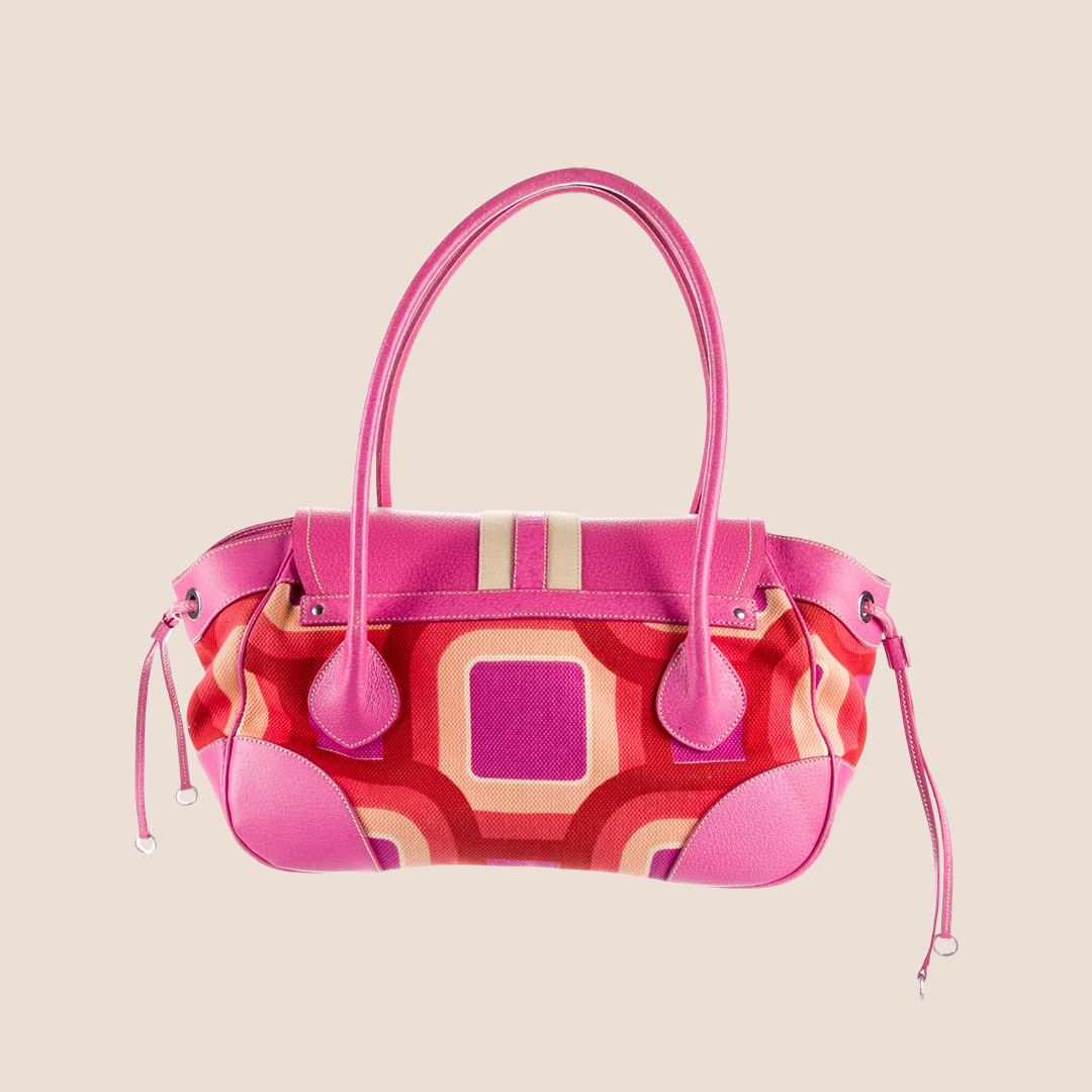 PRADA 2000 PINK VITELLO LEATHER & NYLON STRIPE BAG