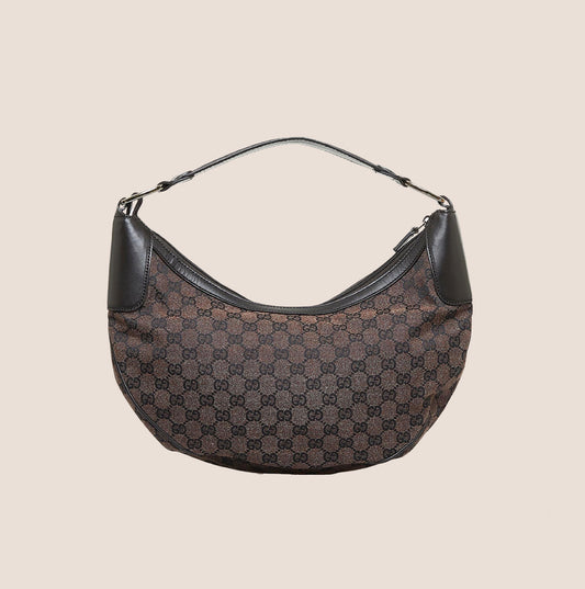 GUCCI BROWN GG MONOGRAM HALF MOON HOBO BAG