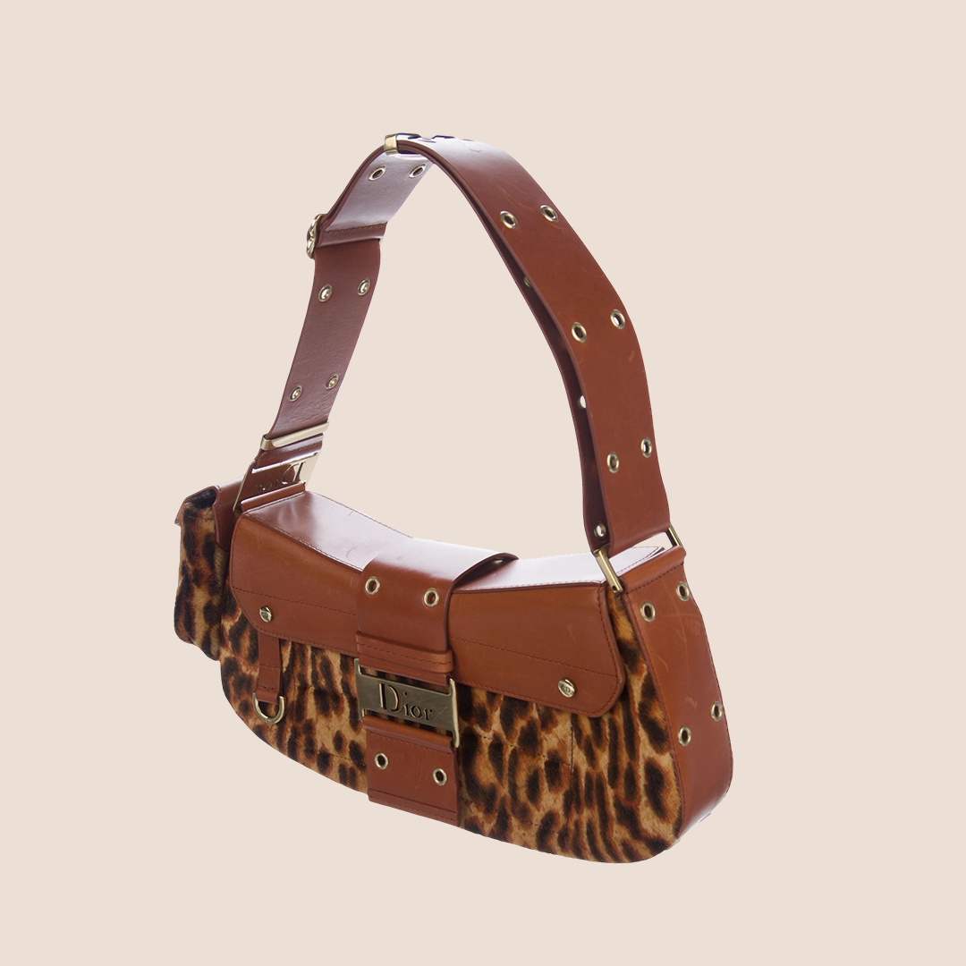 CHRISTIAN DIOR 2005 PONYHAIR LEOPARD PRINT STREET CHIC COLUMBUS BAG