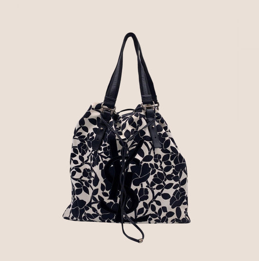 YVES SAINT LAURENT FLORAL BLACK & WHITE YSL KAHALA TOTE
