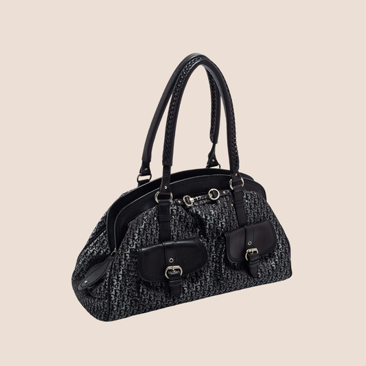 CHRISTIAN DIOR DARK BLACK NAVY DIORISSIMO DETECTIVE FRAME SATCHEL