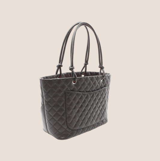CHANEL 2005 CAMBON BROWN LEATHER TOTE BAG