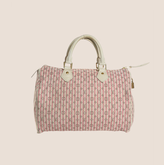 LOUIS VUITTON PINK & WHITE MONOGRAM MINI LIN CROISETTE SPEEDY 30 BAG