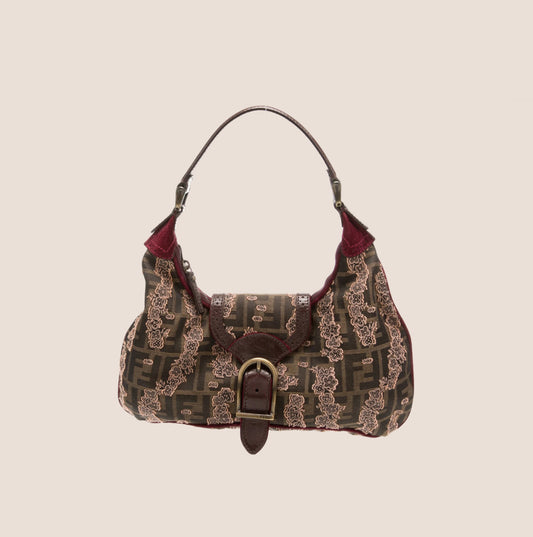 FENDI FLORAL PATCH ZUCCA FF SHOULDER BAG
