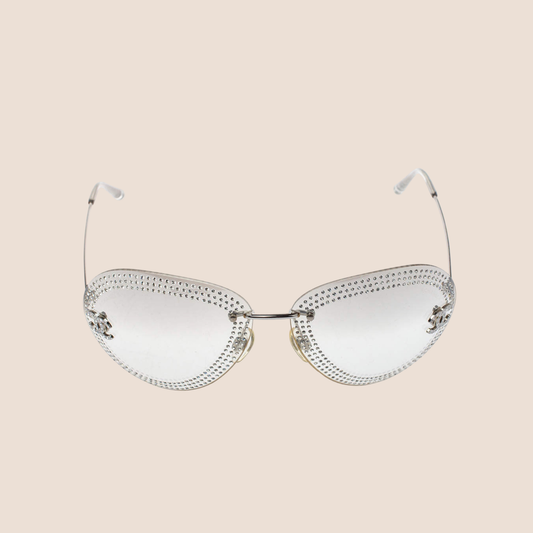 CHANEL 1990s CC CRYSTAL AVIATOR SUNGLASSES