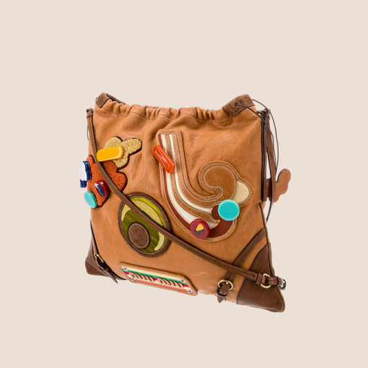 MIU MIU 1990s BROWN LEATHER PATCHWORK SHOULDER BAG