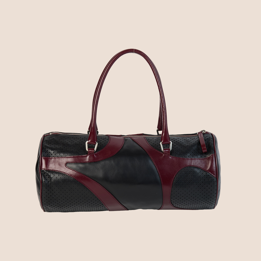 PRADA SPRING 2000 BLACK & RED VITELLO DRIVE BARREL BAG