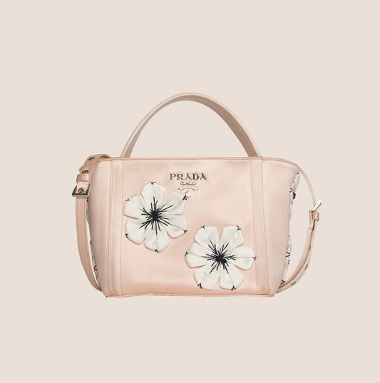 PRADA 2013 SPRING RUNWAY PINK SATIN FLORAL BUCKET BAG