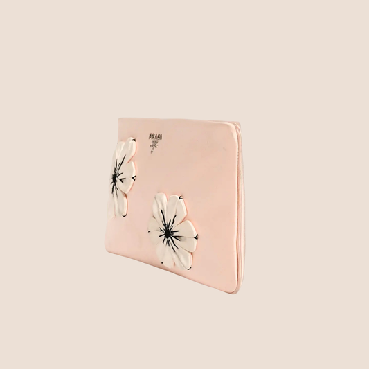 PRADA 2013 PINK SATIN FLORAL MINI CLUTCH BAG
