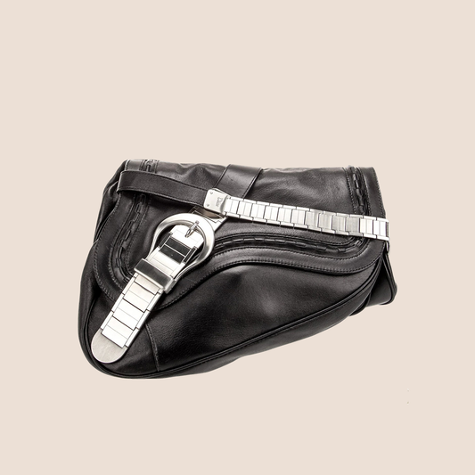 CHRISTIAN DIOR 2006 LIMITED EDITION WATCH CHAIN BLACK GAUCHO SADDLE BAG