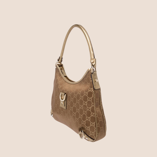 GUCCI GOLD & BROWN GG LUREX ABBEY SHOULDER BAG