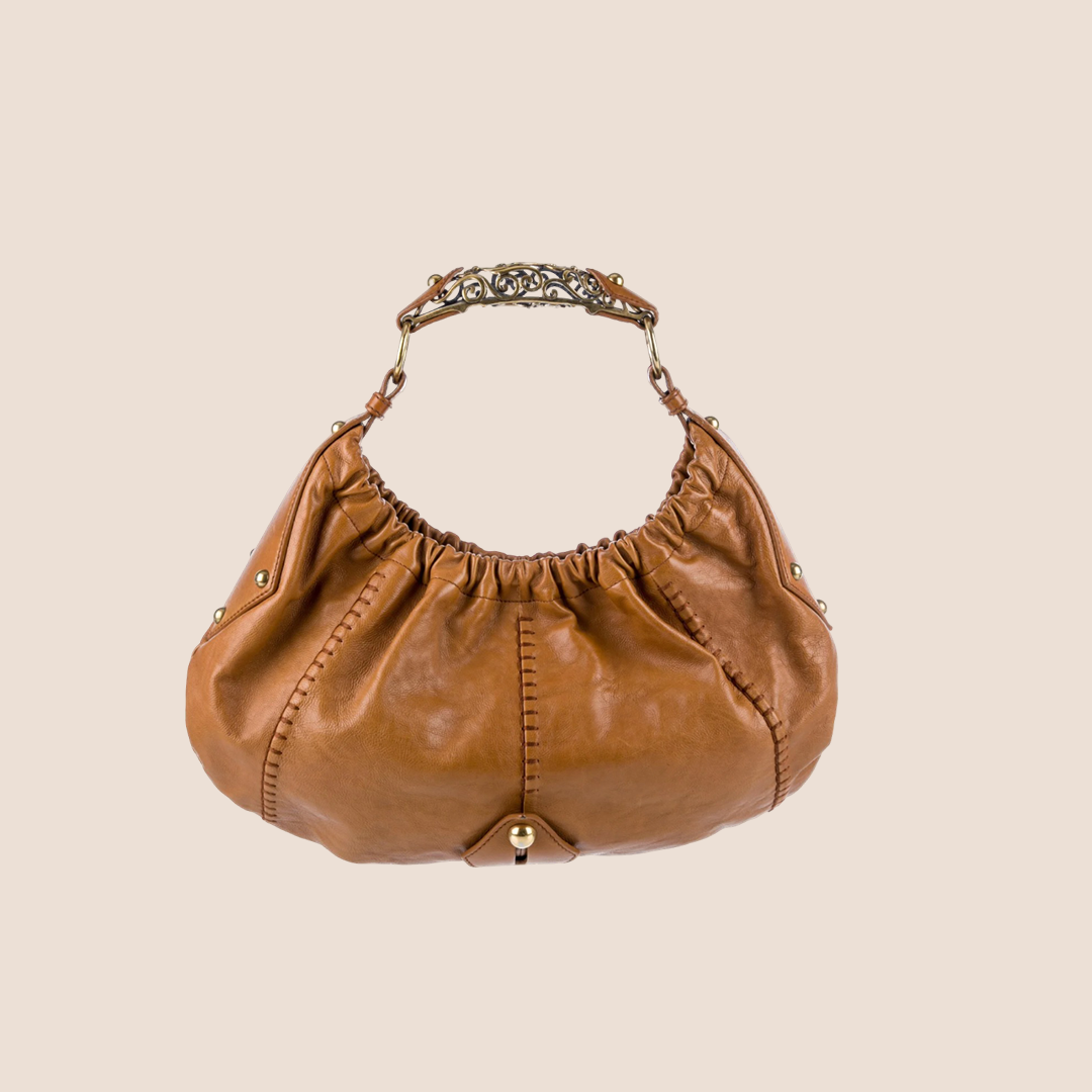 YVES SAINT LAURENT BROWN LEATHER VINCENNES MOMBASA HOBO BAG