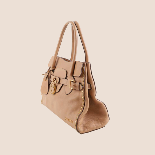 MIU MIU 2000 BEIGE LEATHER STUDDED SHOULDER BAG