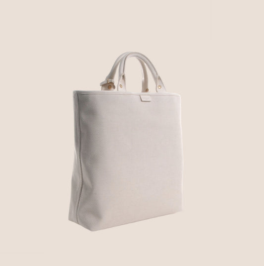 YVES SAINT LAURENT CREAM CANVAS YSL TOTE BAG