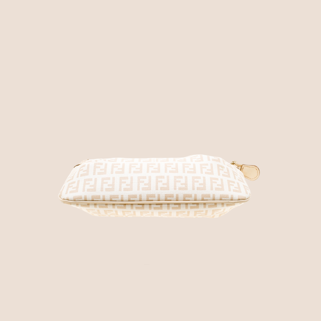 FENDI CREAM ZUCCHINO CANVAS CHARM CHAIN POCHETTE BAG