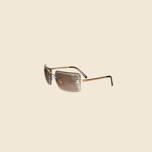 CHANEL 00s GOLD CRYSTAL RIMLESS SUNGLASSES