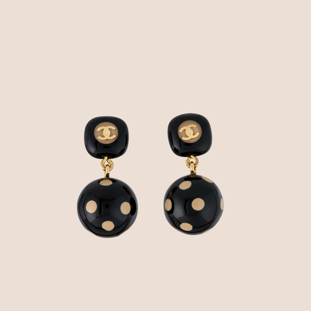 CHANEL 2000 POLKA DOT RESIN DROP CLIP ON EARRINGS