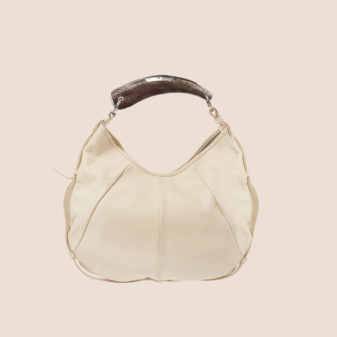 YVES SAINT LAURENT CREAM LEATHER MOMBASA SHOULDER BAG