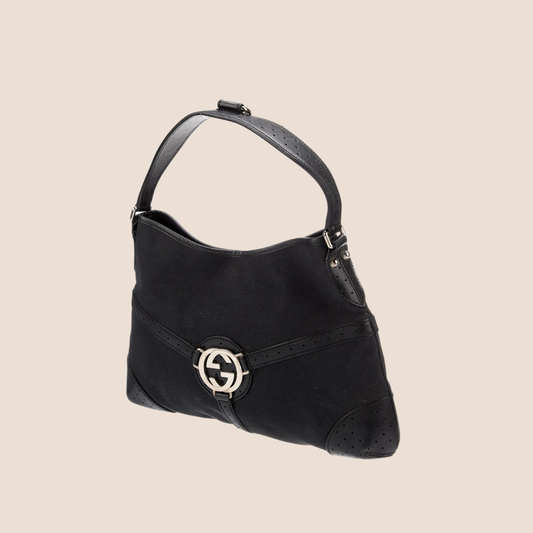 GUCCI BLACK CANVAS REINS SHOULDER BAG