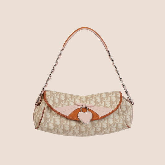 CHRISTIAN DIOR 2007 PINK & BEIGE ROMANTIQUE BAGUETTE BAG