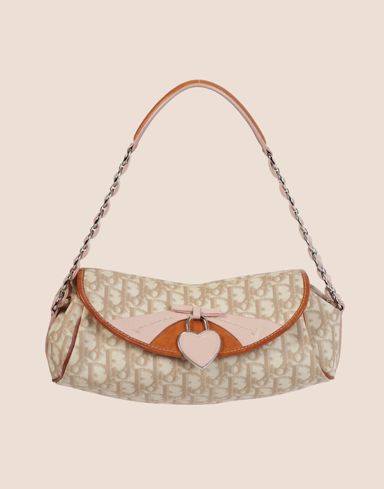 CHRISTIAN DIOR 2007 PINK & BEIGE ROMANTIQUE BAGUETTE BAG
