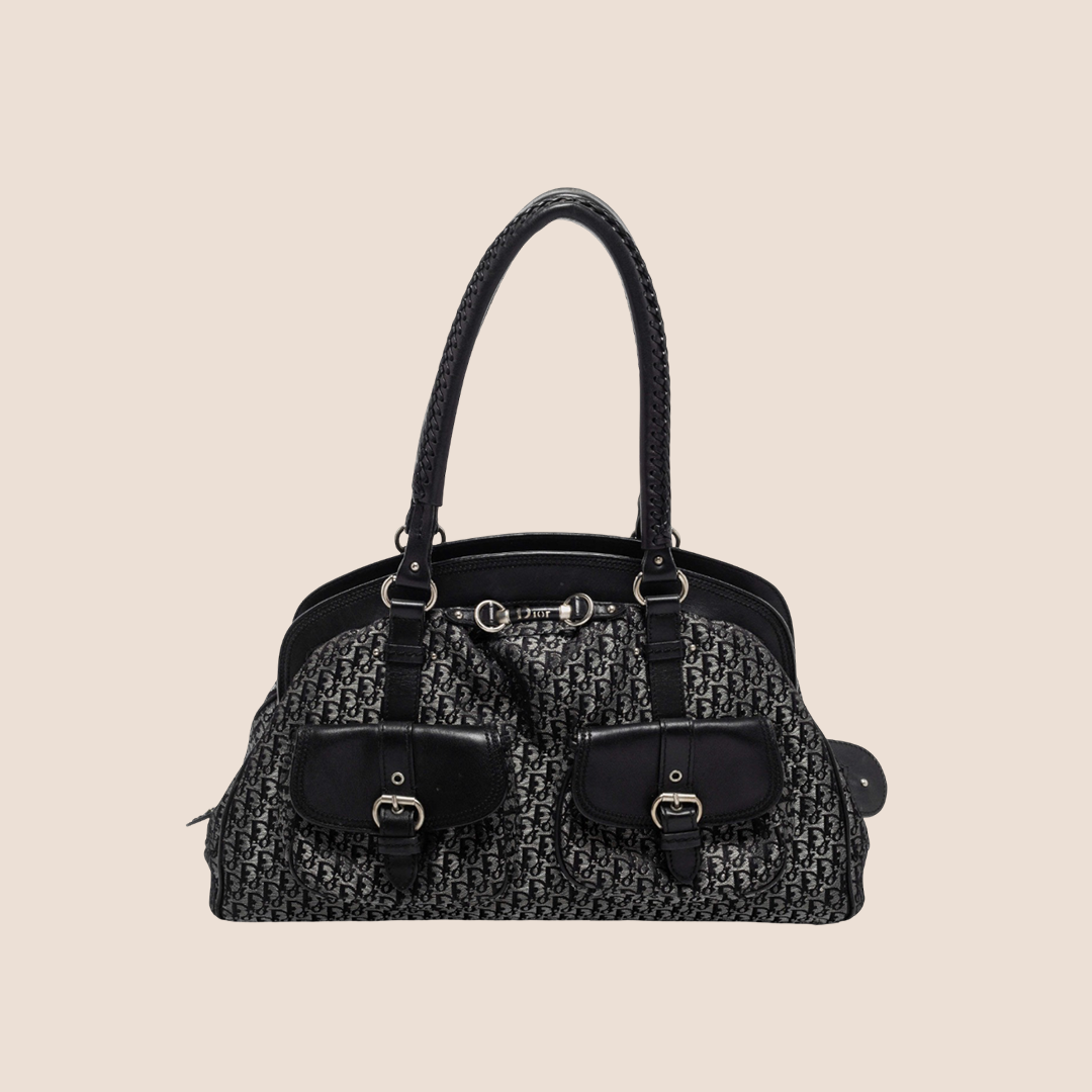 CHRISTIAN DIOR DARK BLACK NAVY DIORISSIMO DETECTIVE FRAME SATCHEL