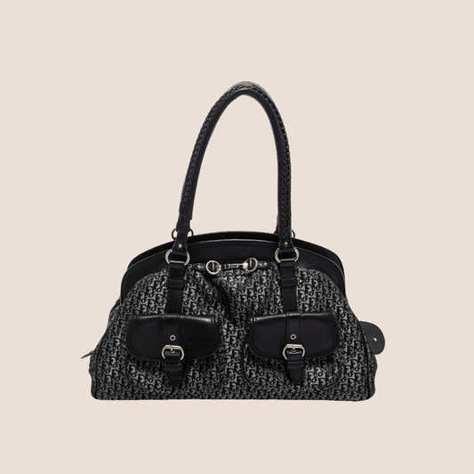 CHRISTIAN DIOR DARK BLACK NAVY DIORISSIMO DETECTIVE FRAME SATCHEL