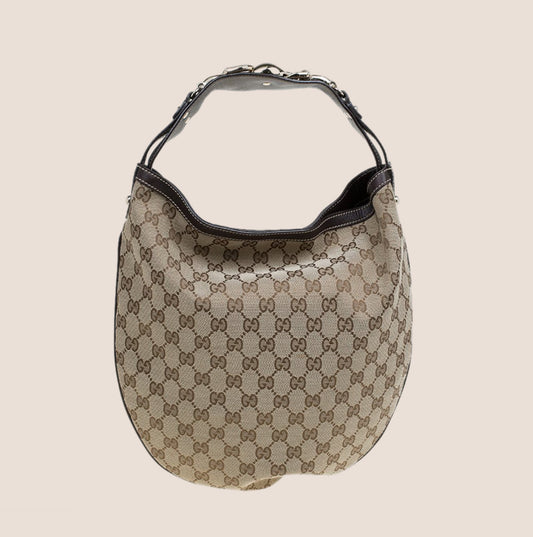 GUCCI BEIGE GG CANVAS WAVE HOBO BAG