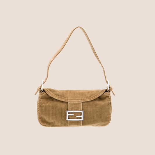 FENDI 2000 CAMEL CORDUROY FLAP BAGUETTE BAG