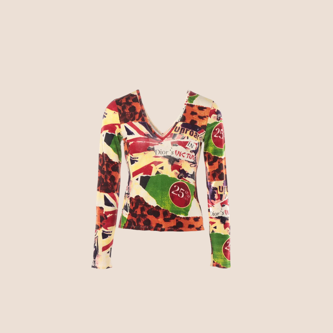 CHRISTIAN DIOR SPRING 2003 DIOR VICTIM PRINT V-NECK TOP – RDB