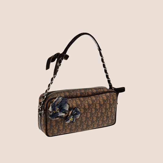 CHRISTIAN DIOR BROWN TROTTER ROMANTIQUE FLORAL BOSTON BAG