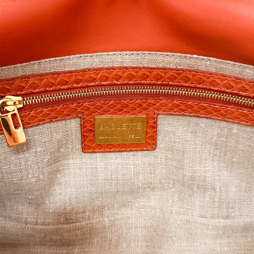 FENDI 2000 RED PONY HAIR & SNAKESKIN BAGUETTE BAG