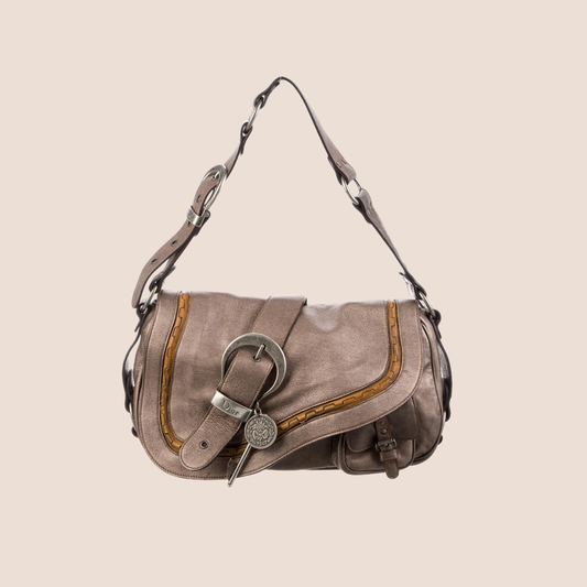 CHRISTIAN DIOR 2006 METALLIC LEATHER LARGE GAUCHO BAG