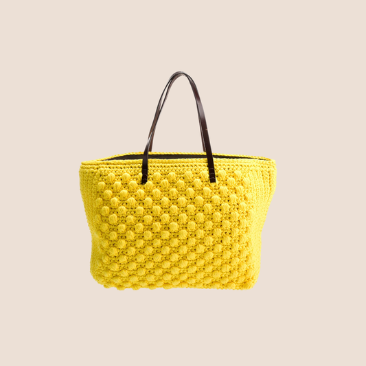 FENDI 2000s YELLOW KNIT ROLL TOTE BAG