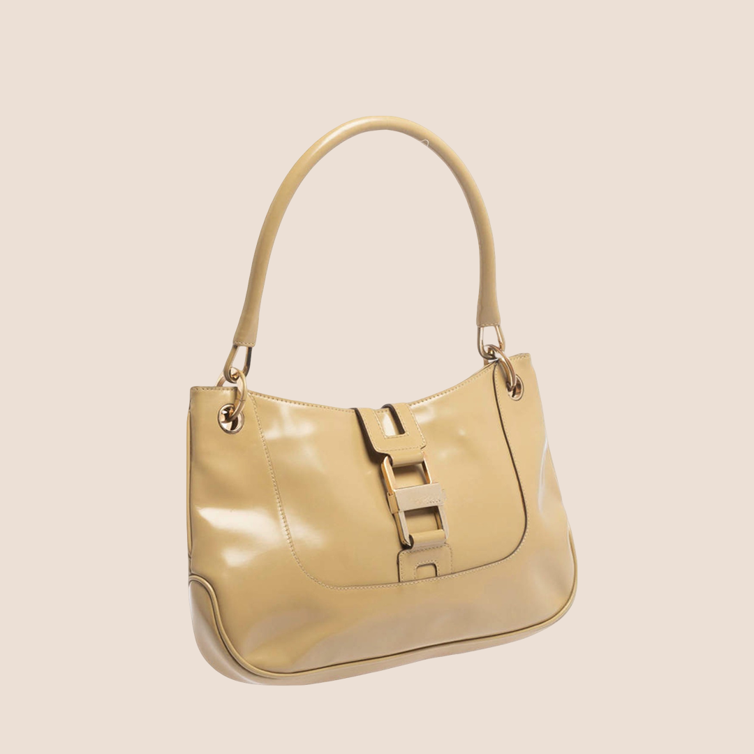 GUCCI BEIGE PATENT LEATHER LADY LOCK JACKIE HANDBAG