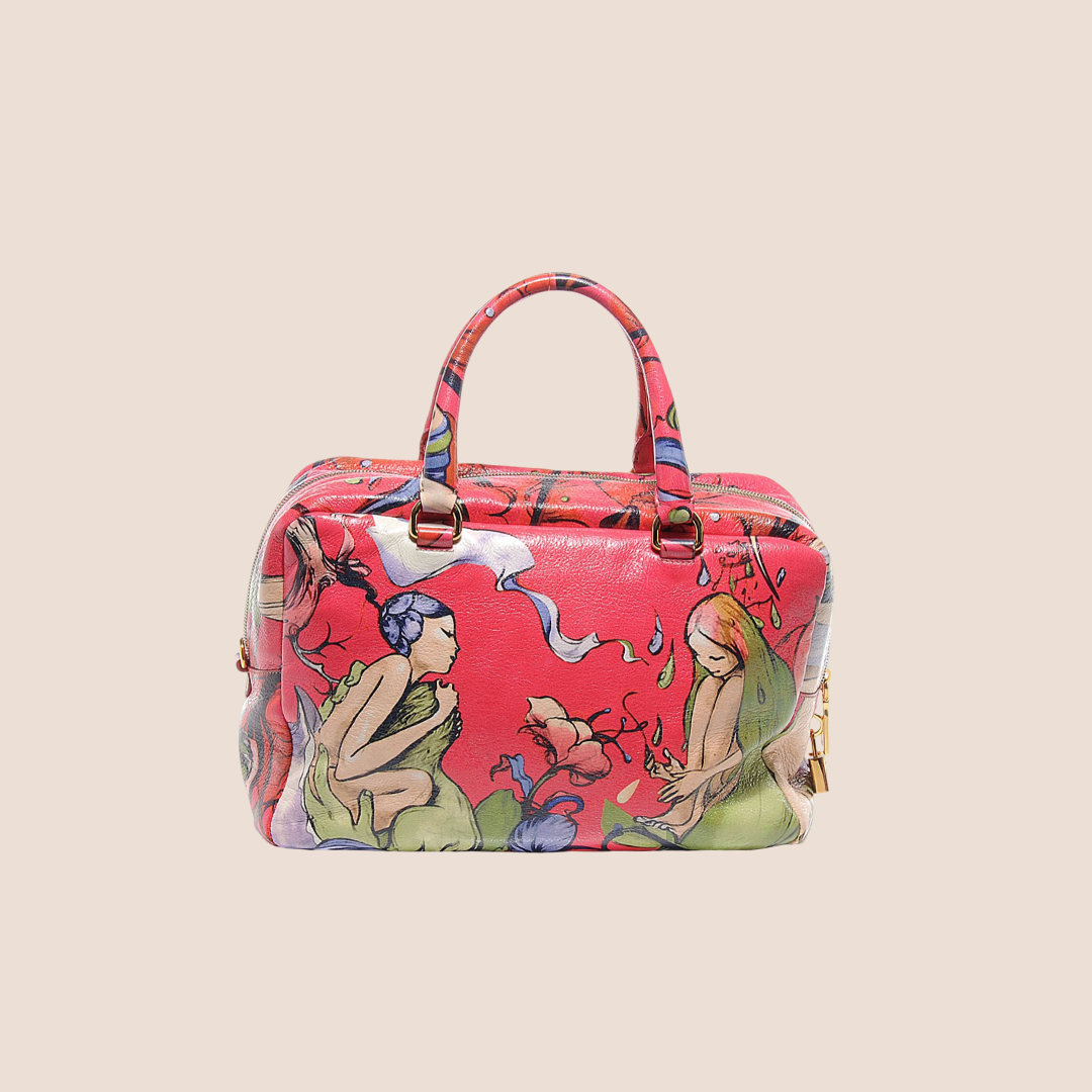 PRADA X JAMES JEAN PEONIA LUX FAIRY PRINT BOSTON BAG
