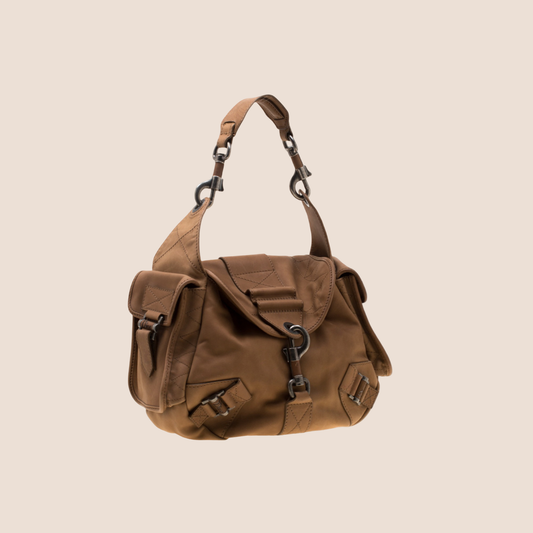 CHRISTIAN DIOR 2006 BROWN LEATHER REBELLE BAG
