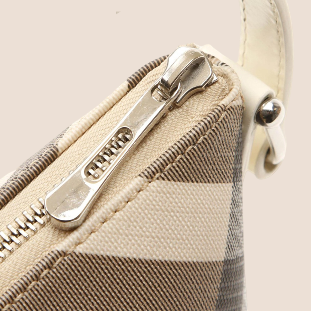 BURBERRY NOVA CHECK BEIGE PATENT LEATHER BAGUETTE BAG RDB