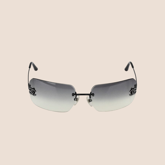 CHANEL 90s CC RHINESTONE GRADIENT GREY RIMLESS SUNGLASSES