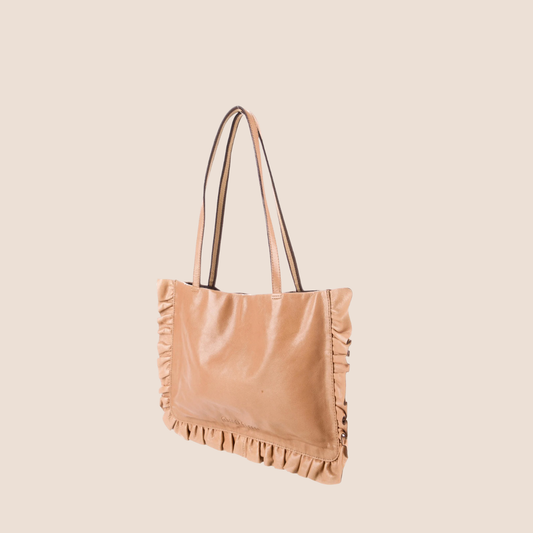 MIU MIU 2000 BEIGE LEATHER RUFFLE TOTE BAG