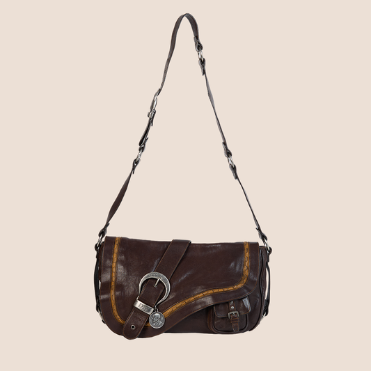 CHRISTIAN DIOR 2006 BROWN LEATHER GAUCHO SADDLE BAG